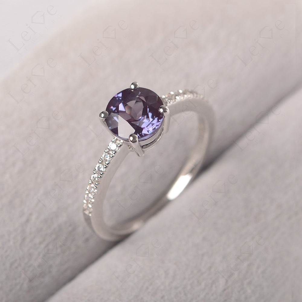 Alexandrite Wedding Ring Round Cut Sterling Silver