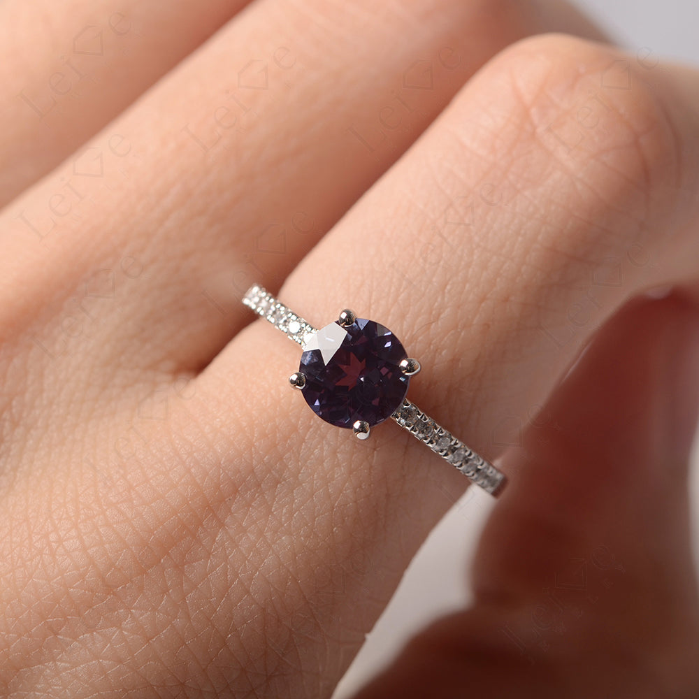 Alexandrite Wedding Ring Round Cut Sterling Silver