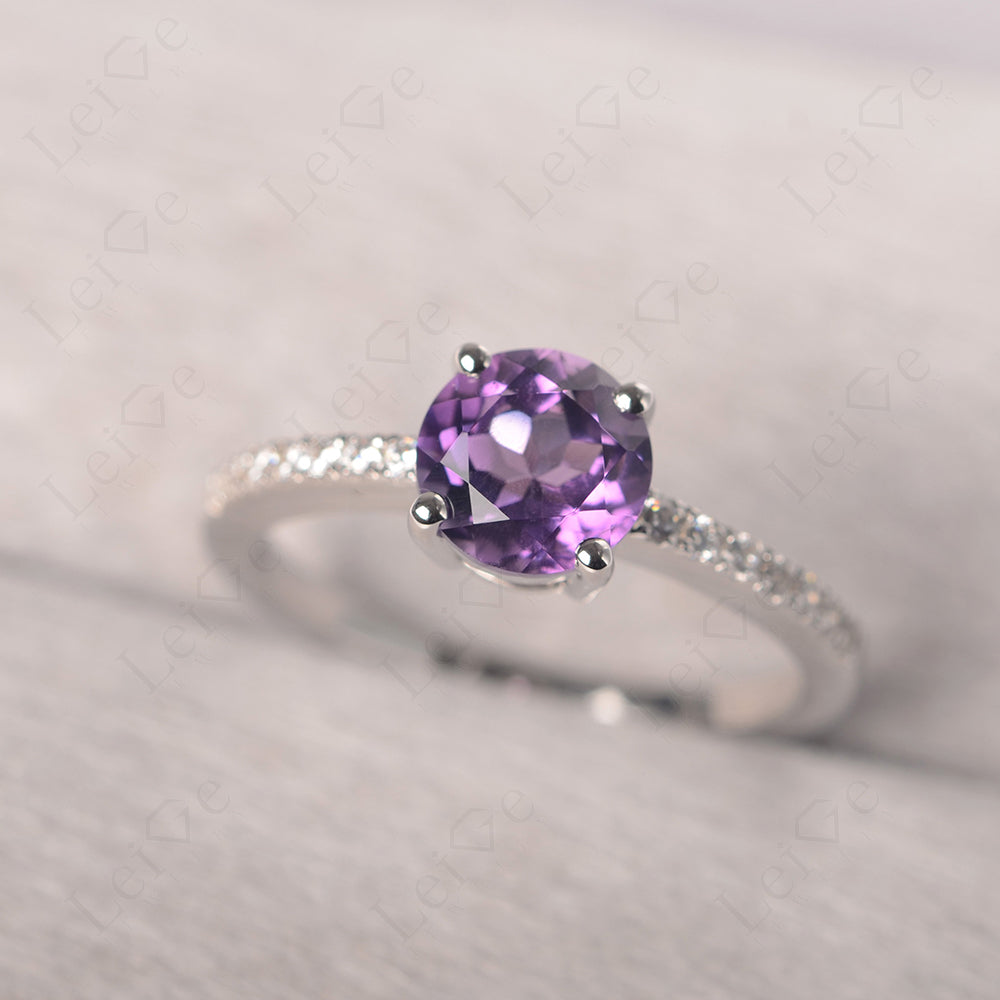 Amethyst Wedding Ring Round Cut Sterling Silver