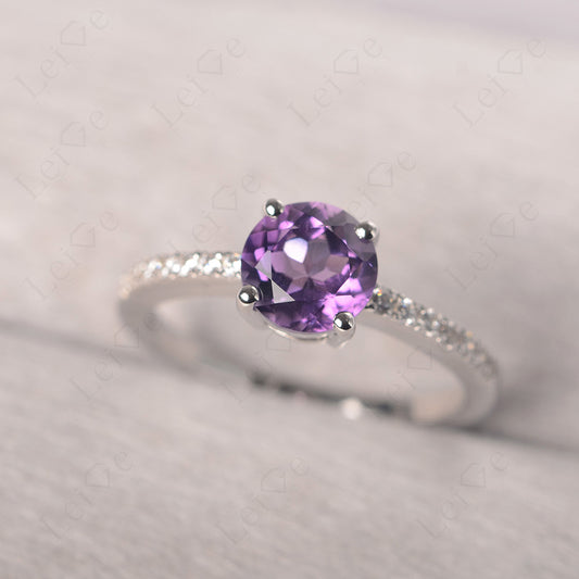Amethyst Wedding Ring Round Cut Sterling Silver