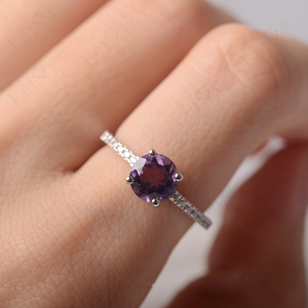 Amethyst Wedding Ring Round Cut Sterling Silver