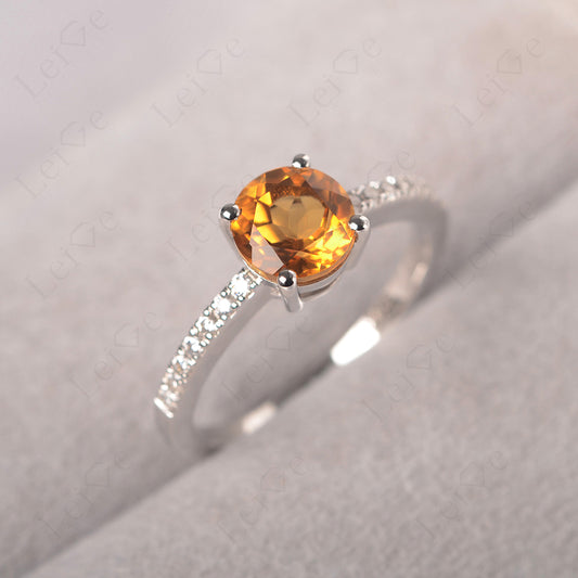 Citrine Wedding Ring Round Cut Sterling Silver