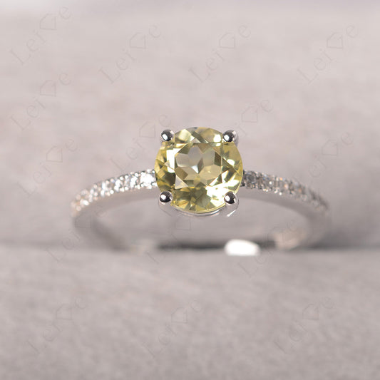 Lemon Quartz Wedding Ring Round Cut Sterling Silver
