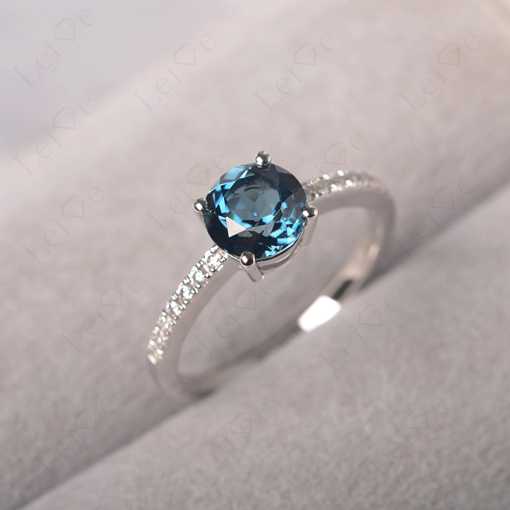 London Blue Topaz Wedding Ring Round Cut Sterling Silver