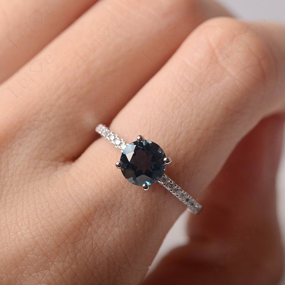 London Blue Topaz Wedding Ring Round Cut Sterling Silver