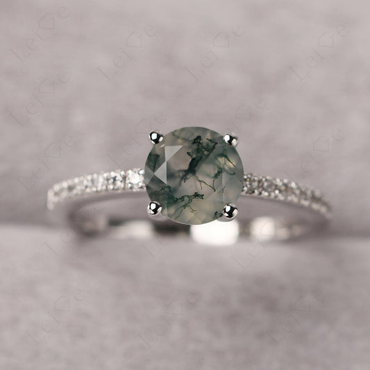 Moss Agate Wedding Ring Round Cut Sterling Silver