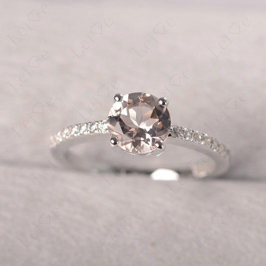 Morganite Wedding Ring Round Cut Sterling Silver