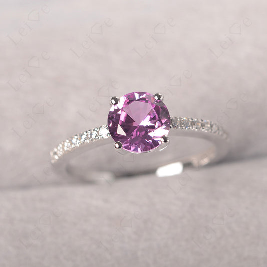Pink Sapphire Wedding Ring Round Cut Sterling Silver
