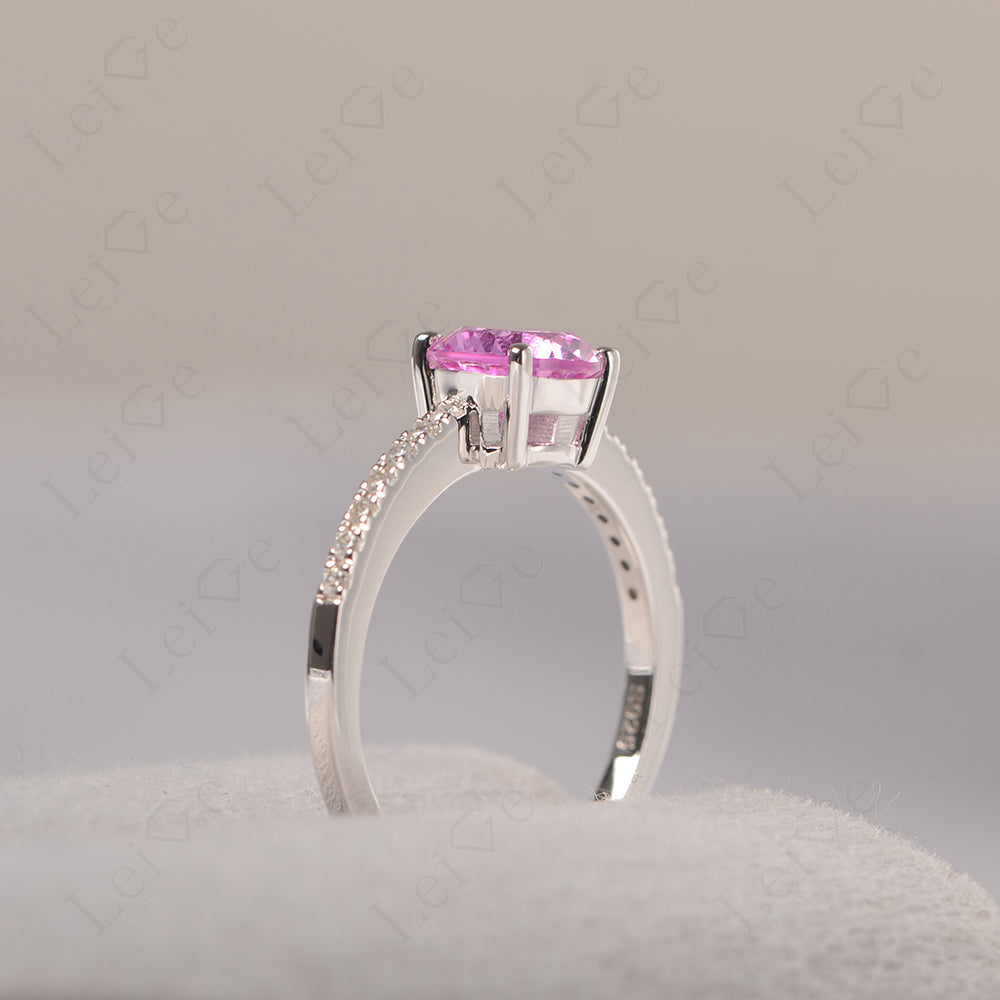Pink Sapphire Wedding Ring Round Cut Sterling Silver