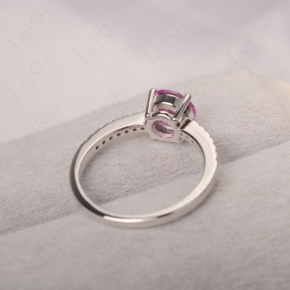 Pink Sapphire Wedding Ring Round Cut Sterling Silver