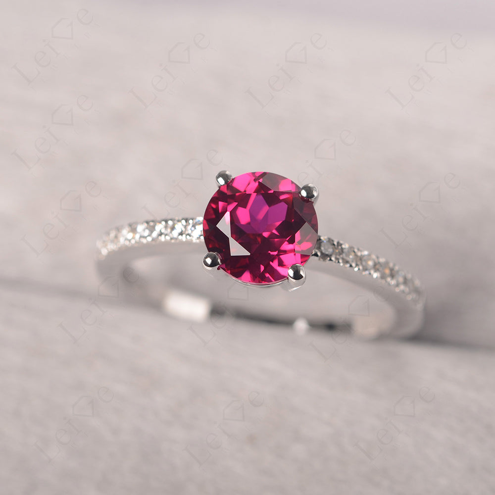 Ruby Wedding Ring Round Cut Sterling Silver