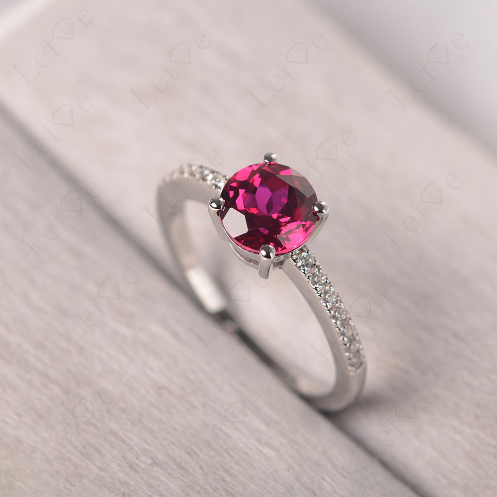 Ruby Wedding Ring Round Cut Sterling Silver