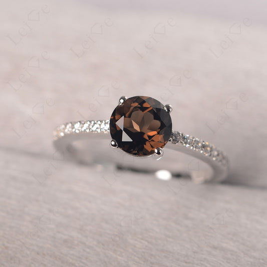 Smoky Quartz Wedding Ring Round Cut Sterling Silver