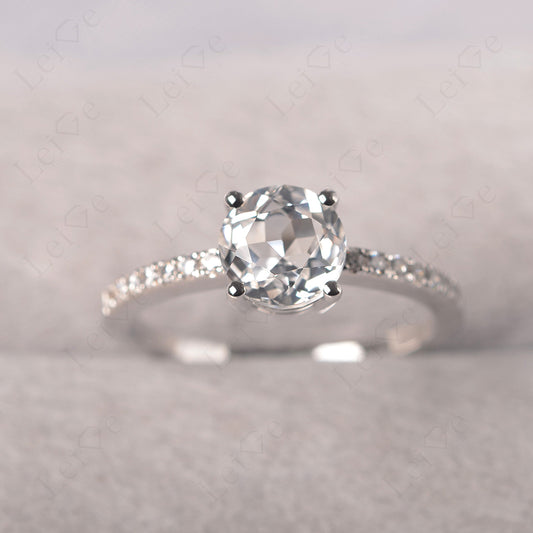 White Topaz Wedding Ring Round Cut Sterling Silver