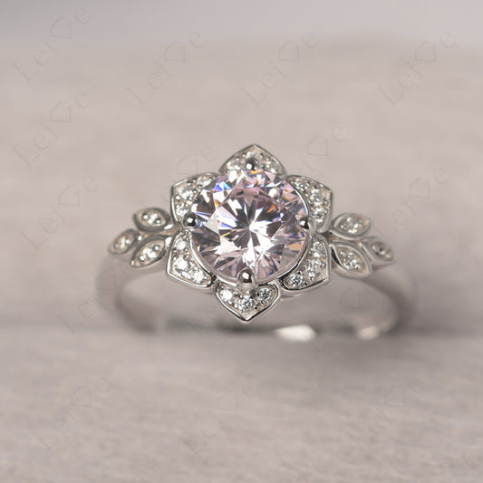 Round Cut Cubic Zirconia Flower Ring Yellow Gold