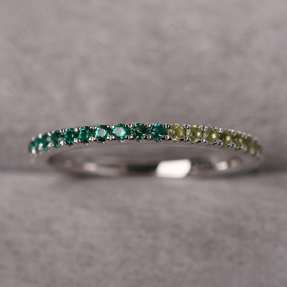 Cubic Zirconia And Emerald And Peridot Eternity Ring Silver