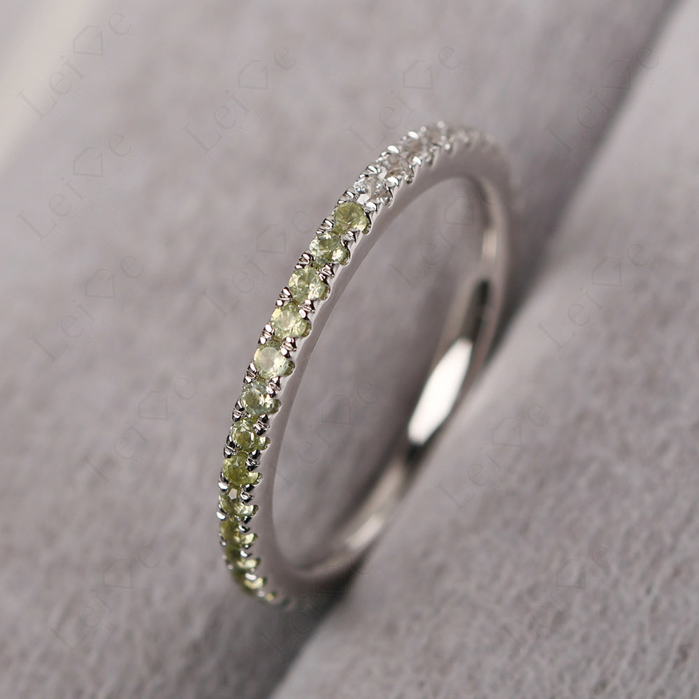 Cubic Zirconia And Emerald And Peridot Eternity Ring Silver