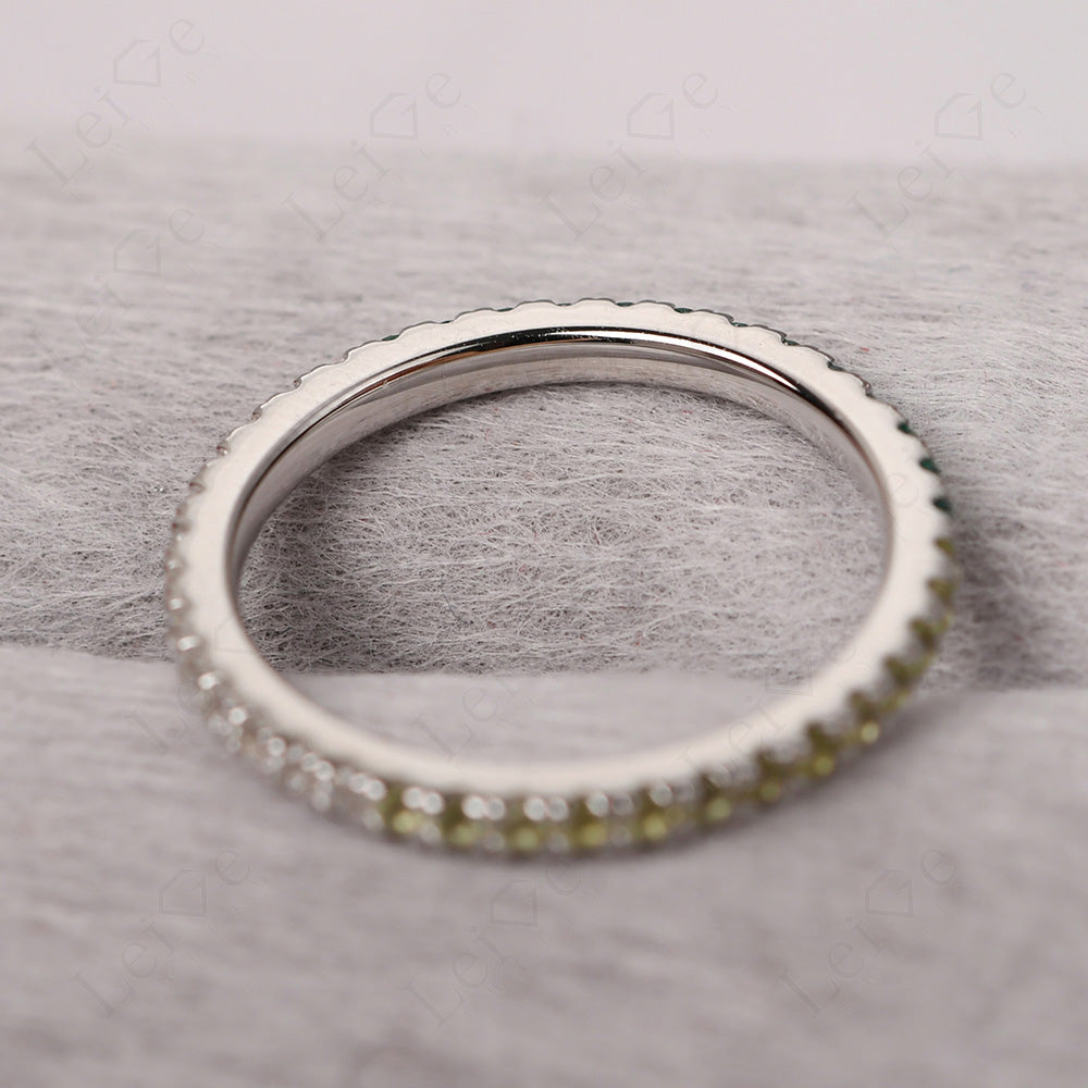 Cubic Zirconia And Emerald And Peridot Eternity Ring Silver