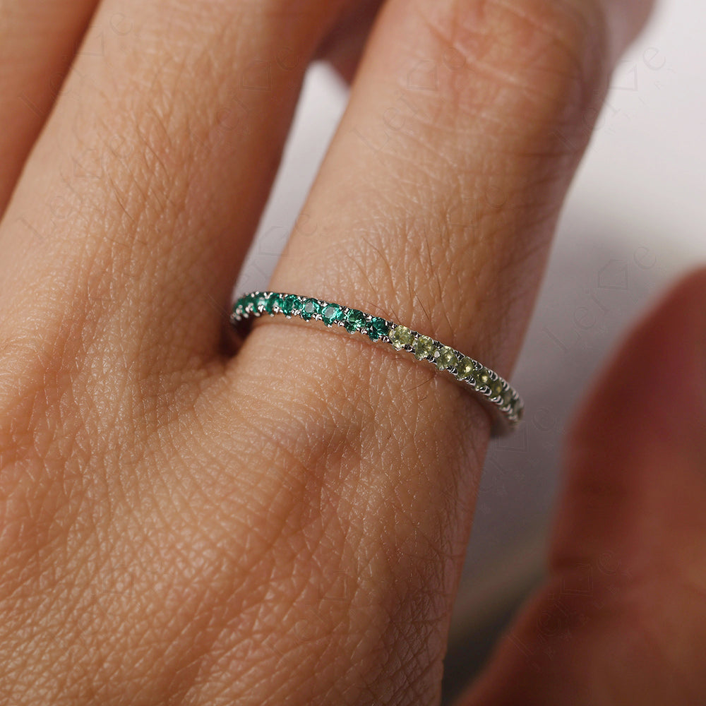 Cubic Zirconia And Emerald And Peridot Eternity Ring Silver