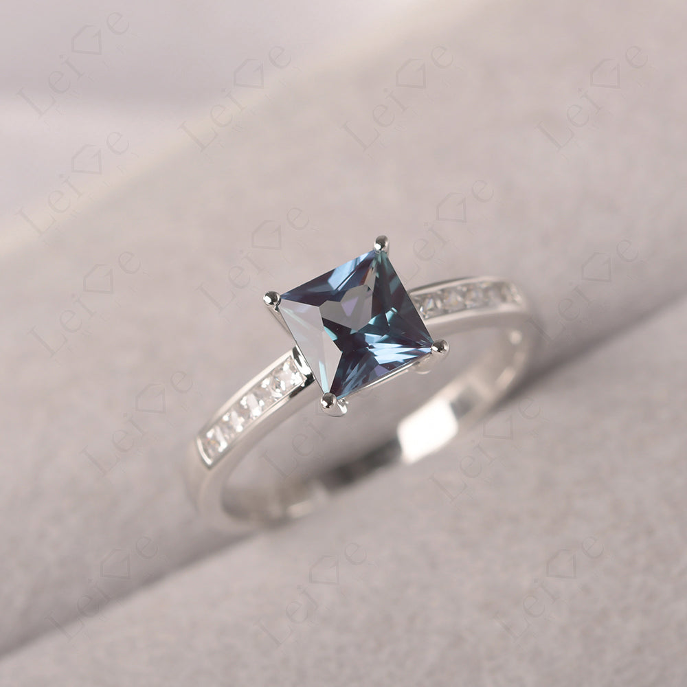Alexandrite Wedding Rings Princess Cut Rose Gold