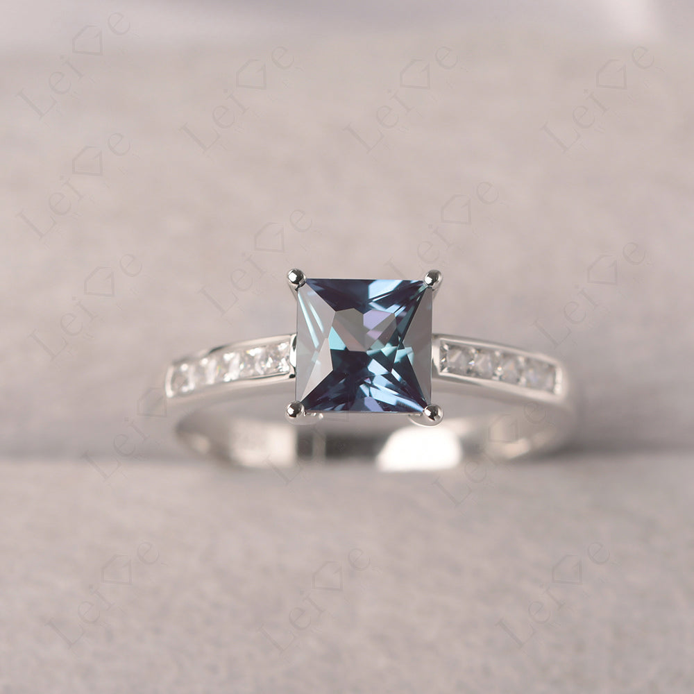 Alexandrite Wedding Rings Princess Cut Rose Gold