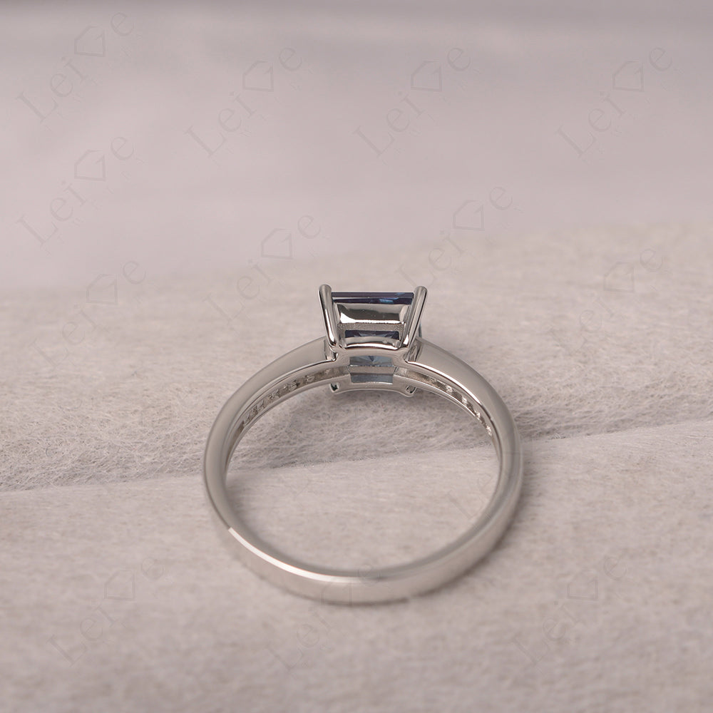 Alexandrite Wedding Rings Princess Cut Rose Gold