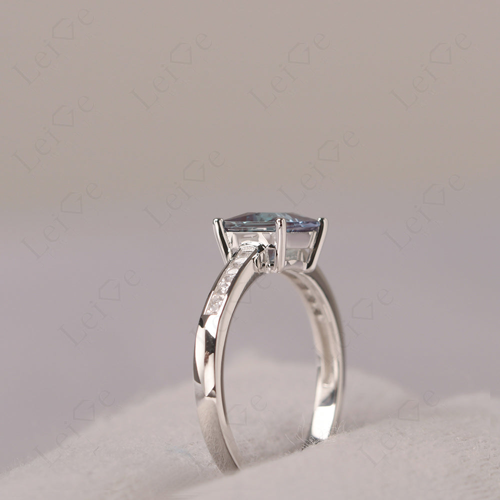 Alexandrite Wedding Rings Princess Cut Rose Gold