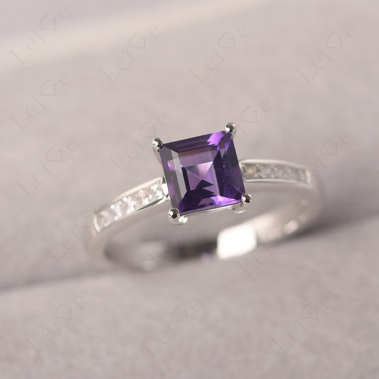 Amethyst Wedding Rings Princess Cut Rose Gold