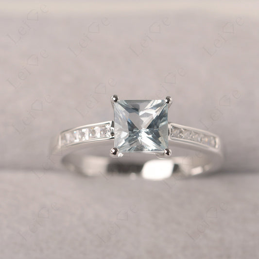 Aquamarine Wedding Rings Princess Cut Rose Gold