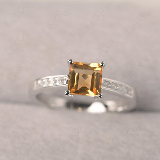 Citrine Wedding Rings Princess Cut Rose Gold