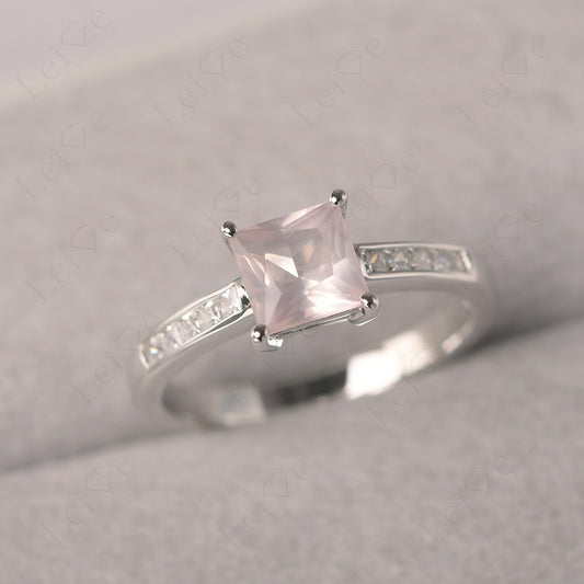 Rose Quartz Wedding Rings Princess Cut Rose Gold