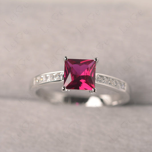Ruby Wedding Rings Princess Cut Rose Gold