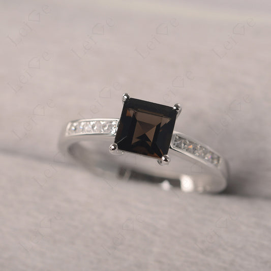 Smoky Quartz Wedding Rings Princess Cut Rose Gold