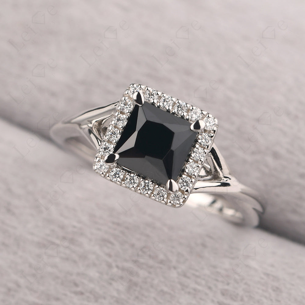 Black Spinel Split Shank Halo Engagement Rings