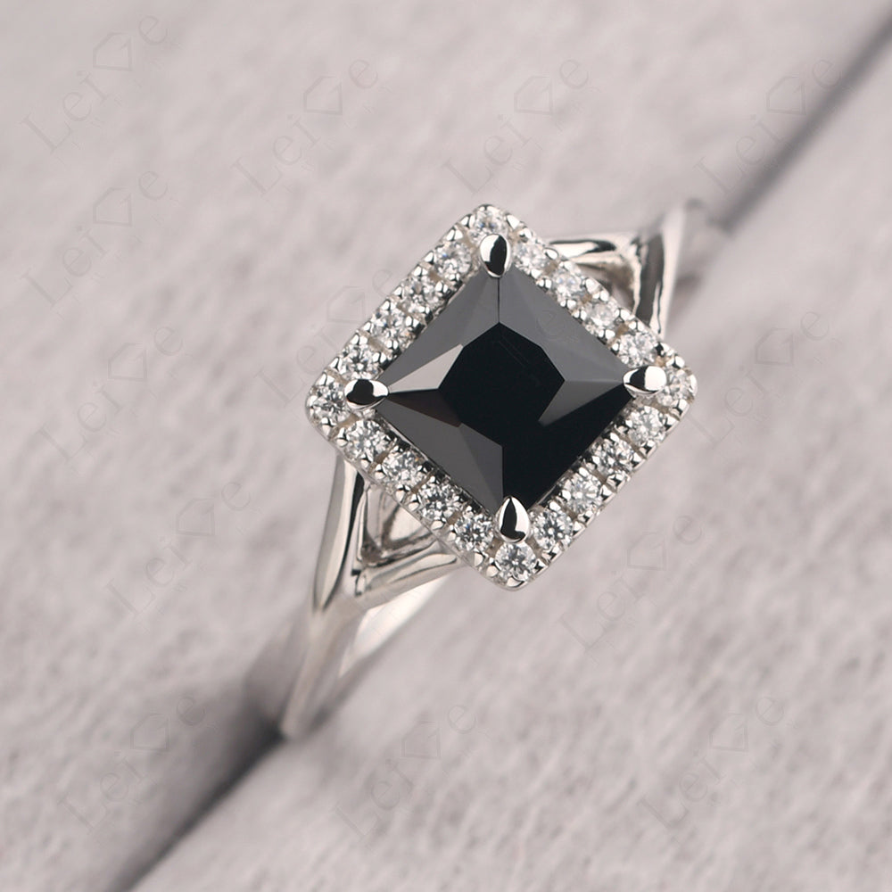 Black Spinel Split Shank Halo Engagement Rings
