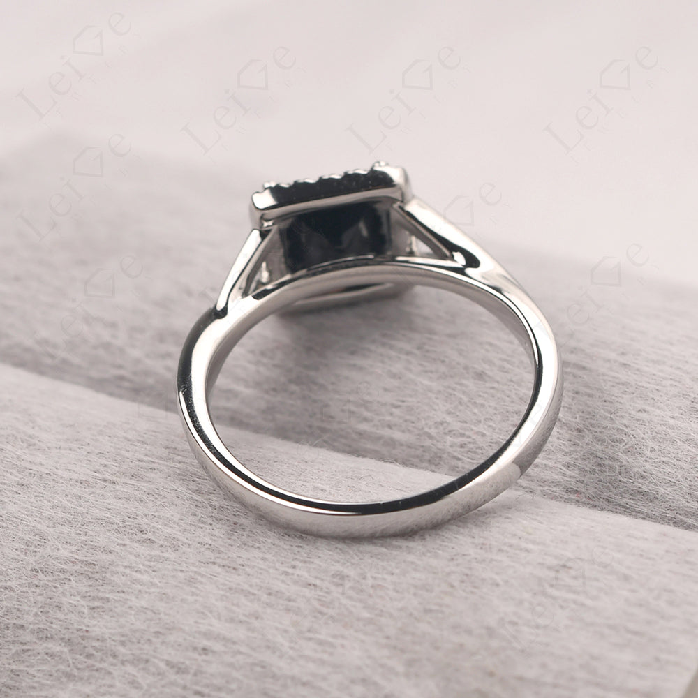 Black Spinel Split Shank Halo Engagement Rings