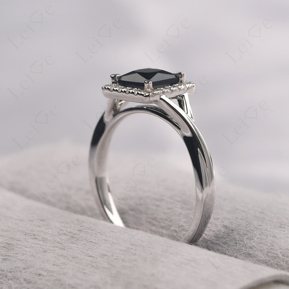Black Spinel Split Shank Halo Engagement Rings