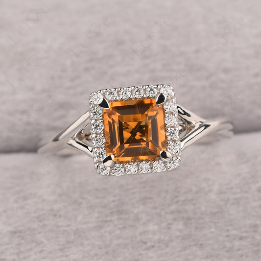Citrine Split Shank Halo Engagement Rings
