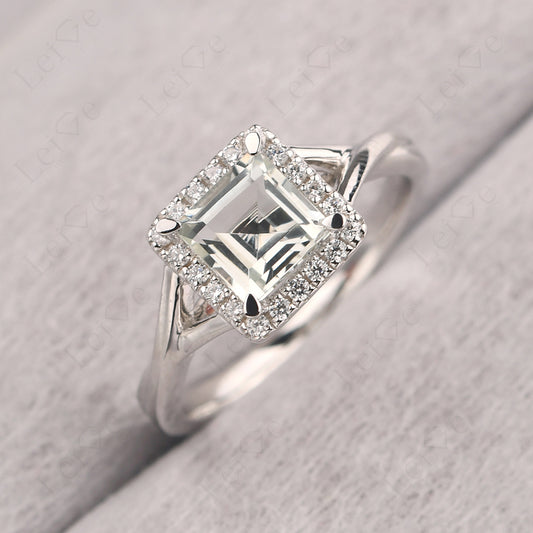 Green Amethyst Split Shank Halo Engagement Rings