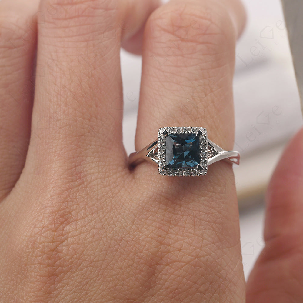 London Blue Topaz Split Shank Halo Engagement Rings
