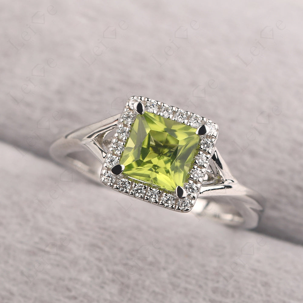Peridot Split Shank Halo Engagement Rings