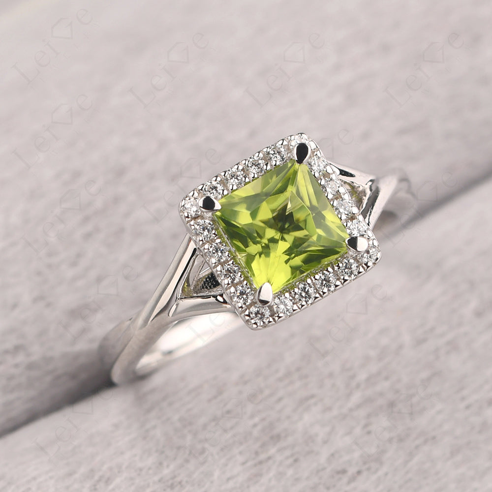 Peridot Split Shank Halo Engagement Rings