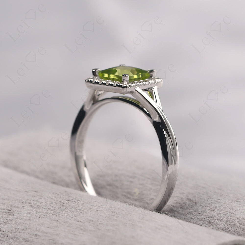Peridot Split Shank Halo Engagement Rings