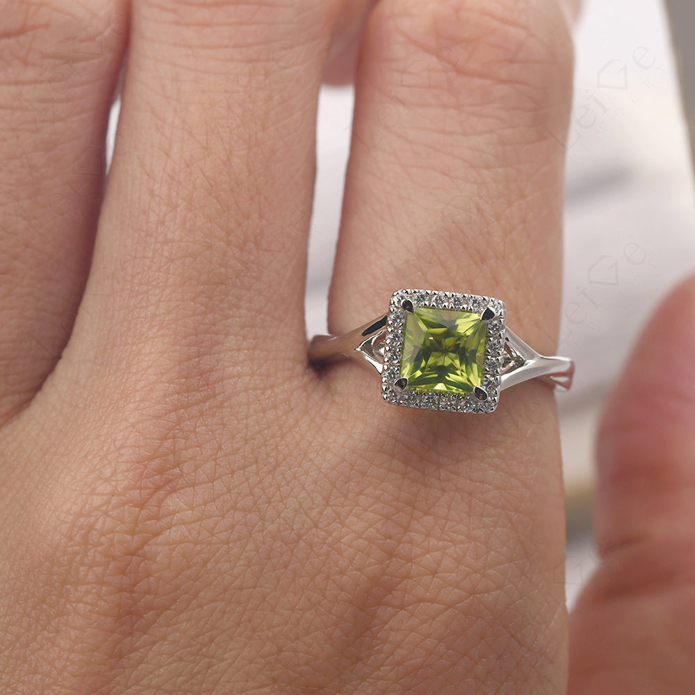 Peridot Split Shank Halo Engagement Rings