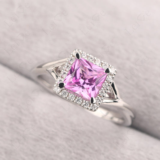 Pink Sapphire Split Shank Halo Engagement Rings