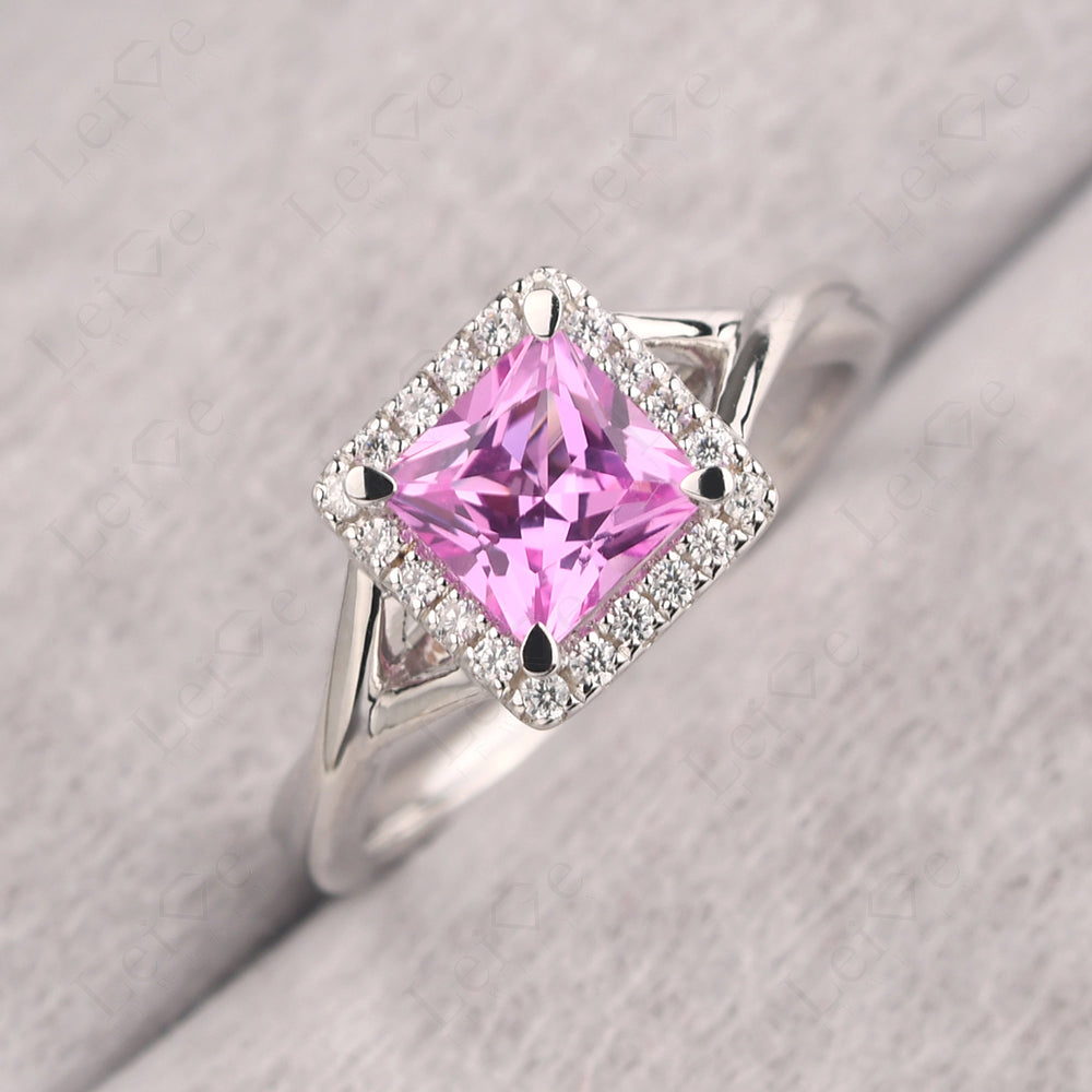 Pink Sapphire Split Shank Halo Engagement Rings
