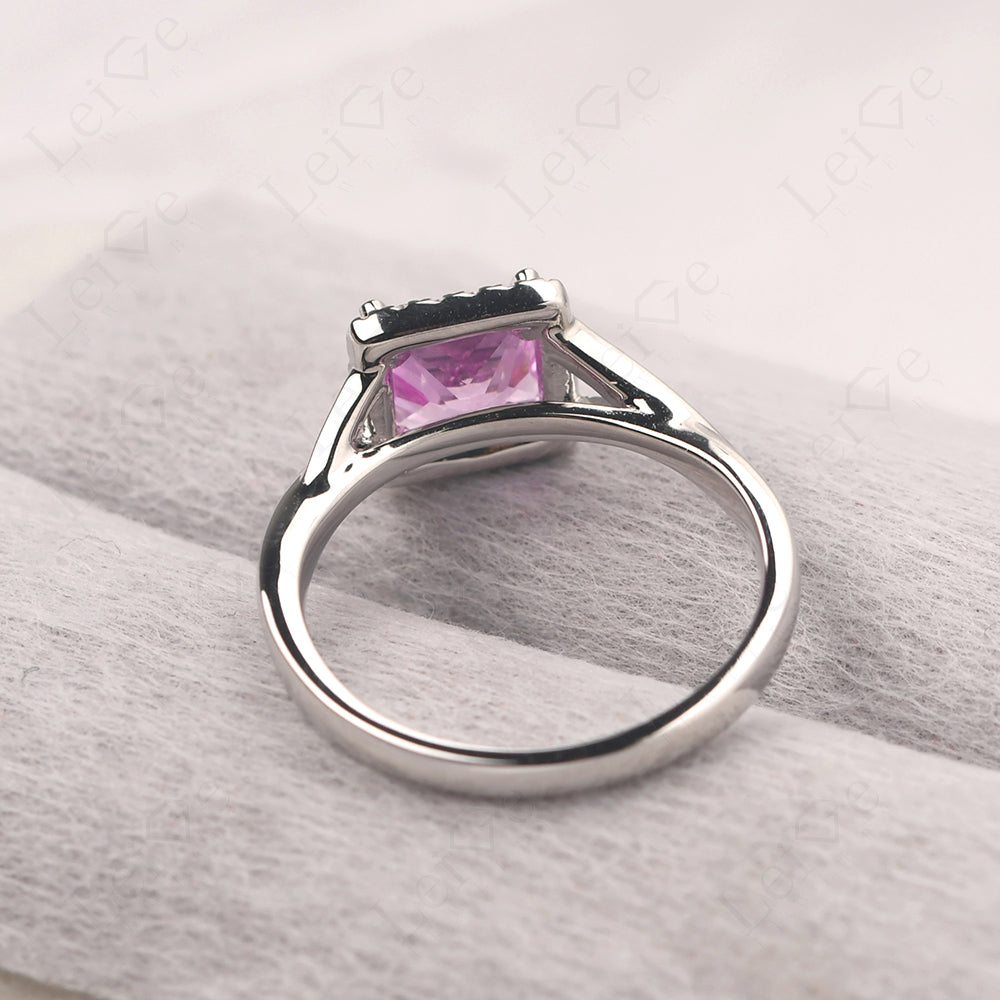 Pink Sapphire Split Shank Halo Engagement Rings