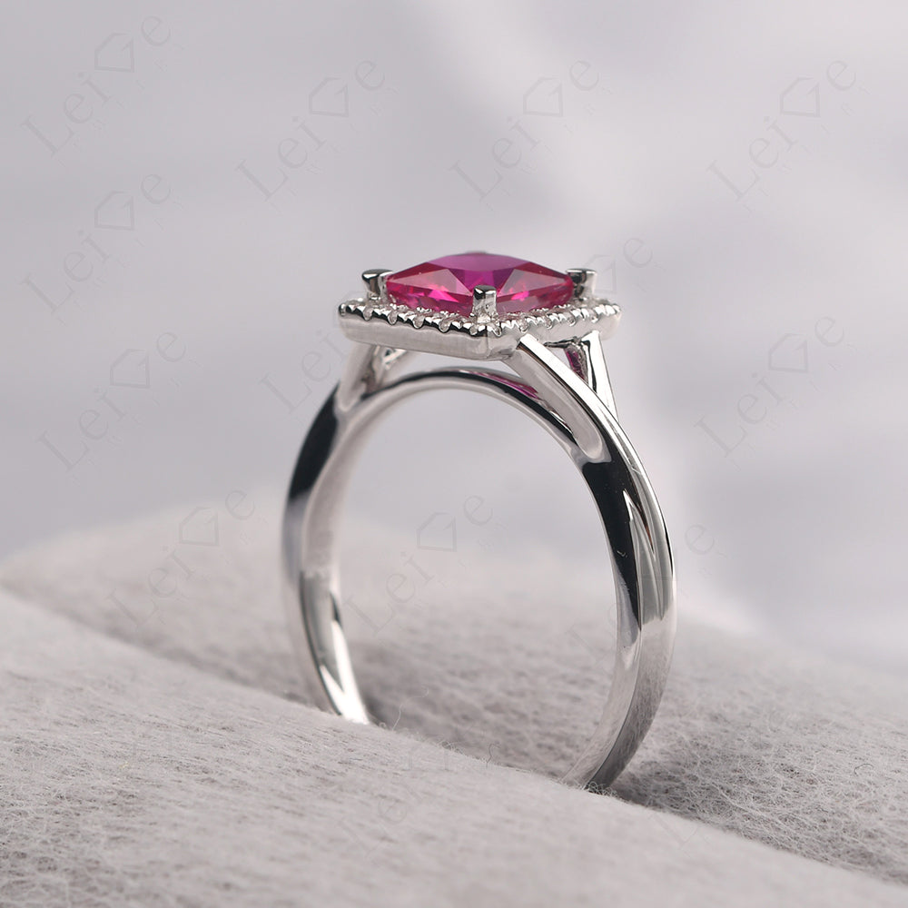 Ruby Split Shank Halo Engagement Rings