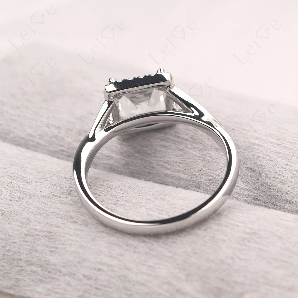 White Topaz Split Shank Halo Engagement Rings