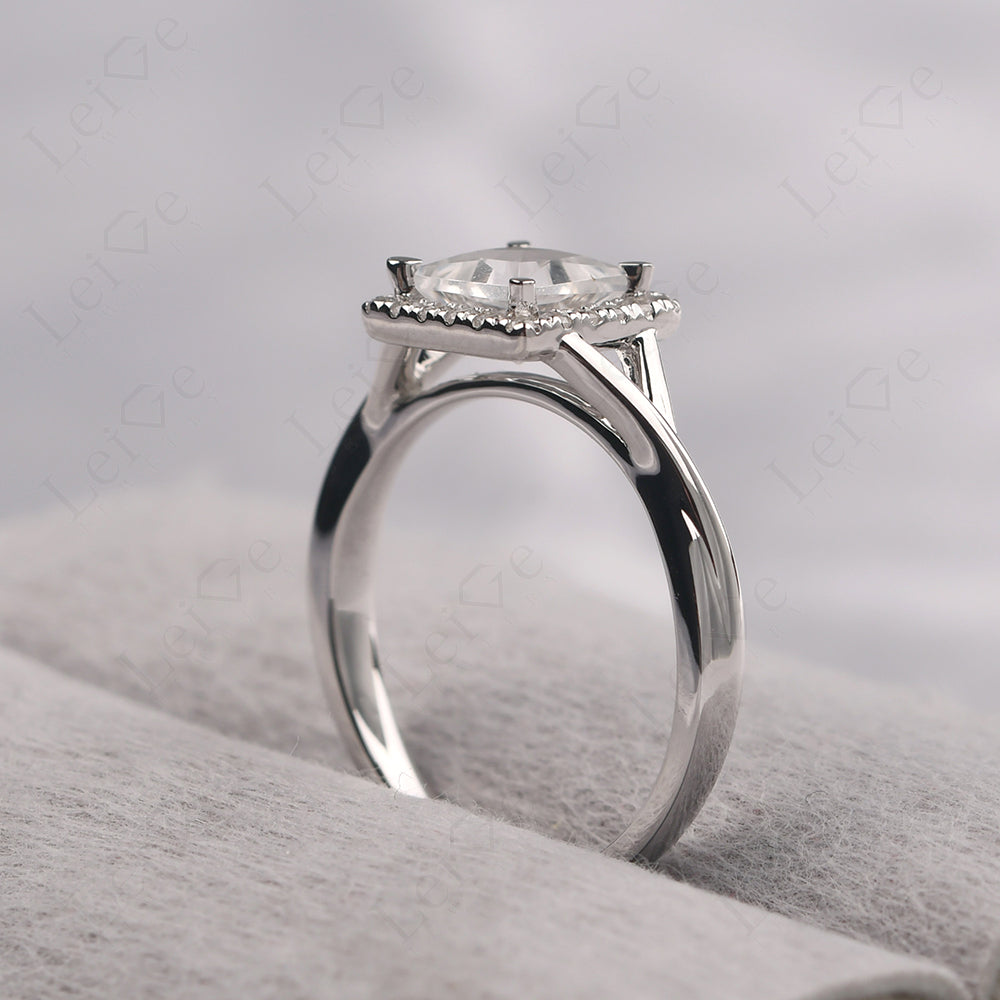 White Topaz Split Shank Halo Engagement Rings
